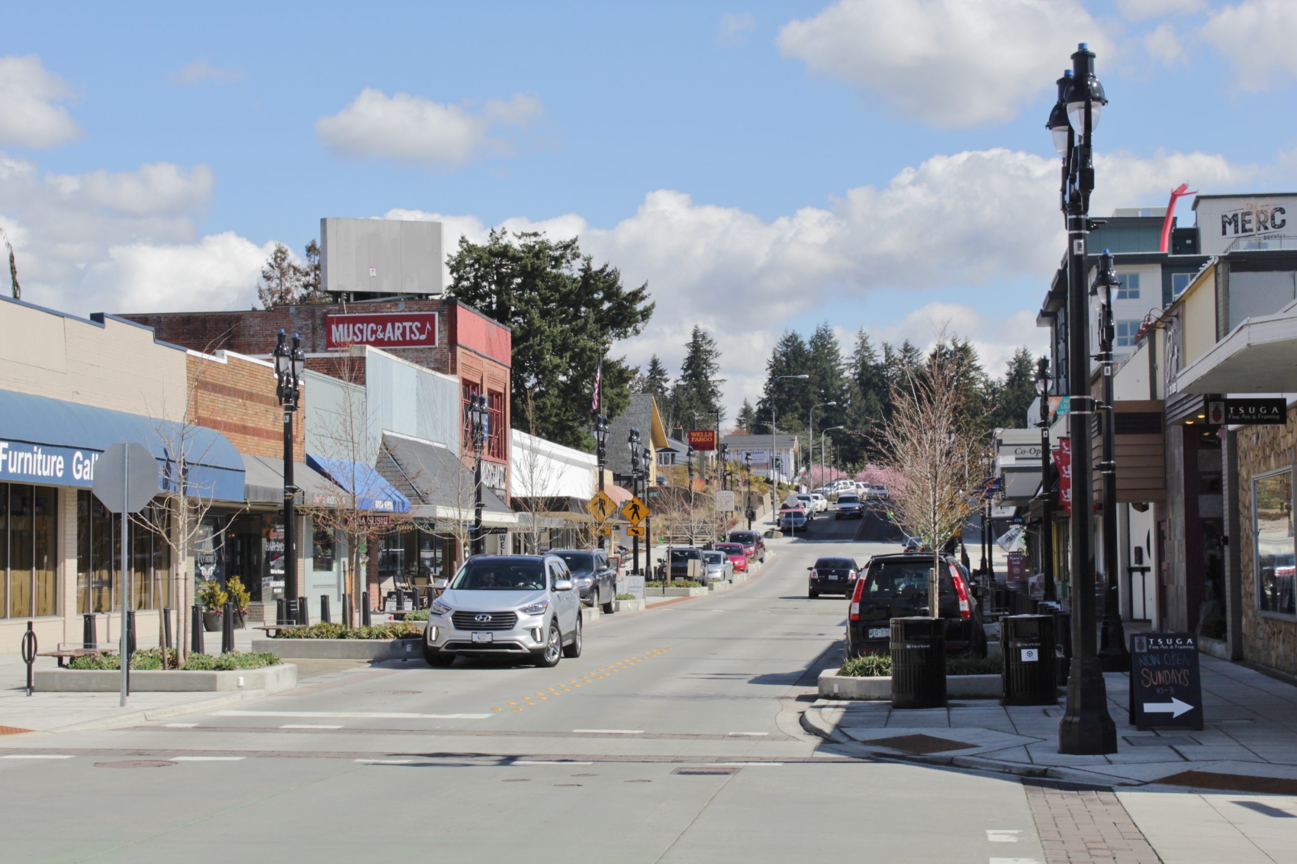 Main Street in downtown Bothell, looking east from 101st Avenue.