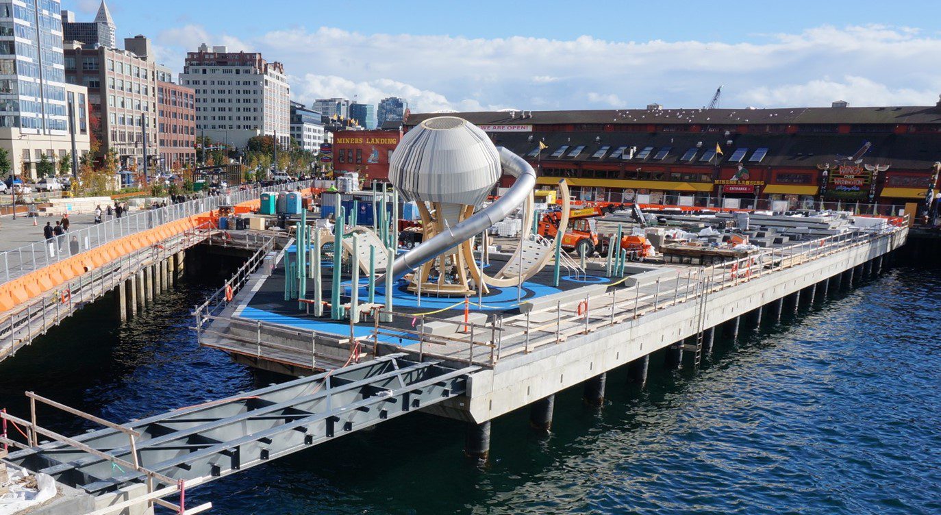 The new Pier 58 waterfront playground in Seattle with its jellyfish-inspired climbing tower